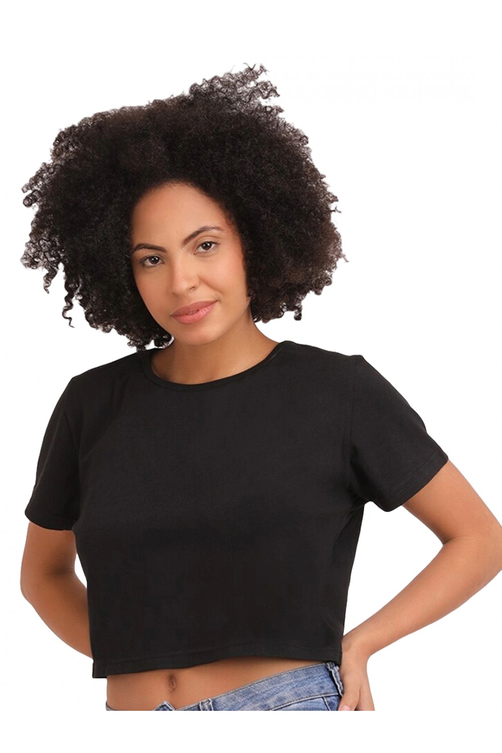 CALYX CLOTHING Round Neck Cotton Boxy Top Black
