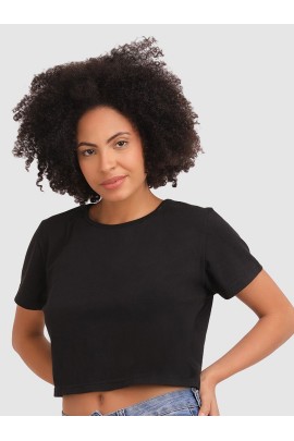 CALYX CLOTHING Round Neck Cotton Boxy Top Black
