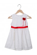 Calyx Clothing Girls Schiffli Self Design Bow Detailed Cotton Fit & Flare Dress