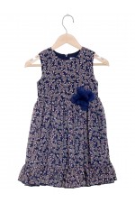 Calyx Clothing Girls Floral Print Round Neck Bow Detail Cotton A-Line Dress