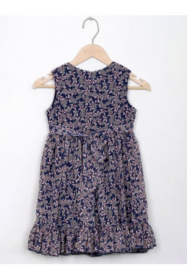 Calyx Clothing Girls Floral Print Round Neck Bow Detail Cotton A-Line Dress