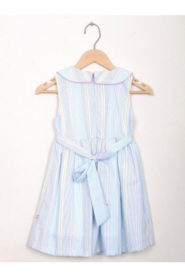 Calyx Clothing Girls Striped Peter Pan Collar Cotton Fit & Flare Dress
