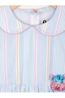 Calyx Clothing Girls Striped Peter Pan Collar Cotton Fit & Flare Dress