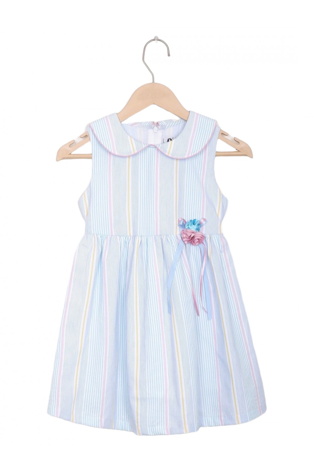 Calyx Clothing Girls Striped Peter Pan Collar Cotton Fit & Flare Dress