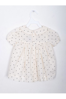 Calyx Clothing Infants Polka Dot Print Peter Pan Collar Puff Sleeves Cotton Empire Dress