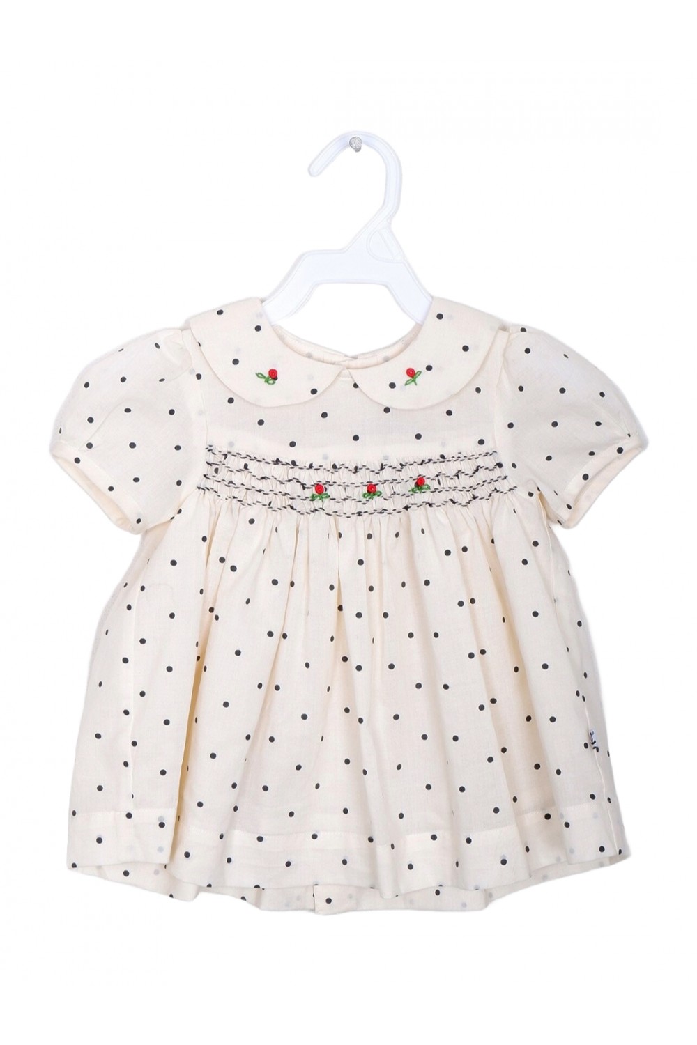 Calyx Clothing Infants Polka Dot Print Peter Pan Collar Puff Sleeves Cotton Empire Dress