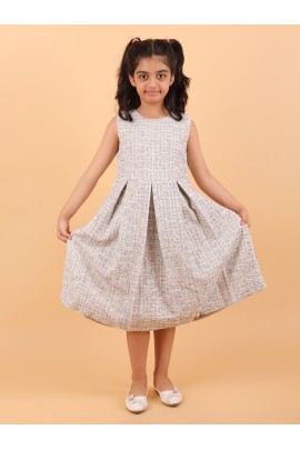 CALYX CLOTHING Stylish Soft Beige & Cream Co-Ord Set for Girls – Jacket & Extended Frock Styled Pleated Tunic | Party & Casual Wear 