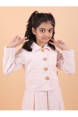 CALYX CLOTHING Stylish Soft Pink Co-Ord Set for Girls – Jacket & Extended Frock Styled Pleated Tunic | Party & Casual Wear 