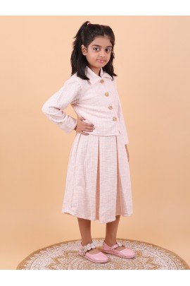 CALYX CLOTHING Stylish Soft Pink Co-Ord Set for Girls – Jacket & Extended Frock Styled Pleated Tunic | Party & Casual Wear 