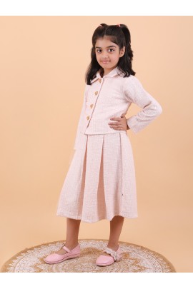CALYX CLOTHING Stylish Soft Pink Co-Ord Set for Girls – Jacket & Extended Frock Styled Pleated Tunic | Party & Casual Wear 