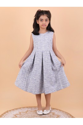 CALYX CLOTHING Stylish Soft White & Grey Co-Ord Set for Girls – Jacket & Extended Frock Styled Pleated Tunic | Party & Casual Wear 