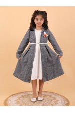 CALYX CLOTHING Stylish Grey and White Shrug Set for Girls with Multicolored brooch – Shrug & Extended Frock Styled Pleated Tunic | Party & Casual Wear