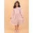 CALYX CLOTHING Peach Long-Sleeved Collared Dress with a Subtle Pattern and a Pleated Skirt Design | Fancy Long Frock