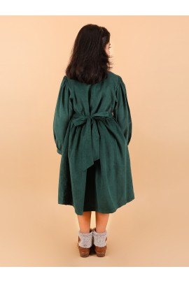 CALYX CLOTHING Girls' Green Corduroy Shirt Dress with White Bow Details
