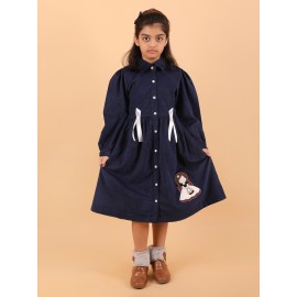 CALYX CLOTHING Girls Navy Blue Corduroy Shirt Dres..