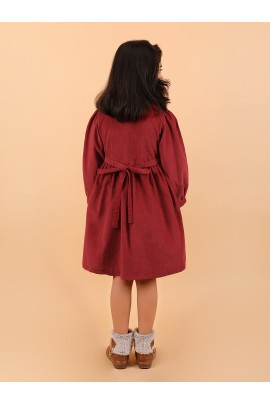 CALYX CLOTHING Girls' Maroon Corduroy Shirt Dress with White Bow Details