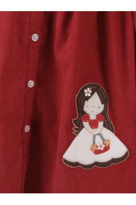 CALYX CLOTHING Girls' Maroon Corduroy Shirt Dress with White Bow Details
