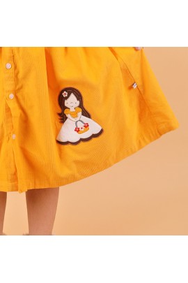 CALYX CLOTHING Girls Yellow Corduroy Shirt Dress with White Bow Details