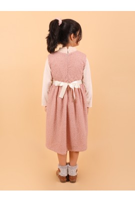 CALYX CLOTHING Sweet Peach Ribbed Dress with Long Sleeves & Bow Accent