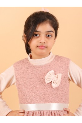 CALYX CLOTHING Sweet Peach Ribbed Dress with Long Sleeves & Bow Accent