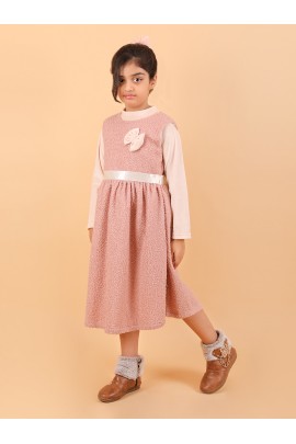 CALYX CLOTHING Sweet Peach Ribbed Dress with Long Sleeves & Bow Accent