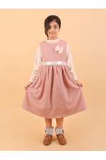 CALYX CLOTHING Sweet Peach Ribbed Dress with Long Sleeves & Bow Accent