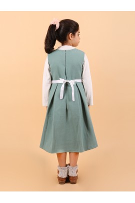 CALYX CLOTHING Sweet Green Ribbed Dress with Long Sleeves & Bow Accent
