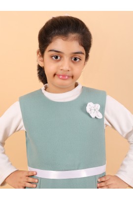 CALYX CLOTHING Sweet Green Ribbed Dress with Long Sleeves & Bow Accent