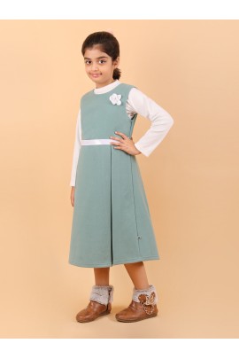 CALYX CLOTHING Sweet Green Ribbed Dress with Long Sleeves & Bow Accent