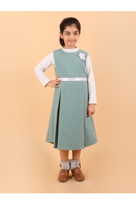 CALYX CLOTHING Sweet Green Ribbed Dress with Long Sleeves & Bow Accent