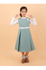CALYX CLOTHING Sweet Green Ribbed Dress with Long Sleeves & Bow Accent