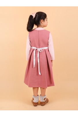 CALYX CLOTHING Sweet Pink Ribbed Dress with Long Sleeves & Bow Accent