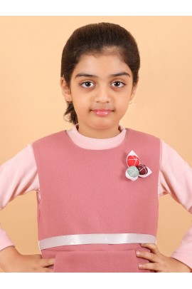 CALYX CLOTHING Sweet Pink Ribbed Dress with Long Sleeves & Bow Accent