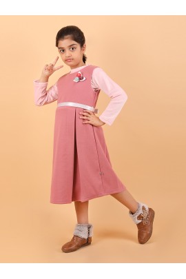 CALYX CLOTHING Sweet Pink Ribbed Dress with Long Sleeves & Bow Accent