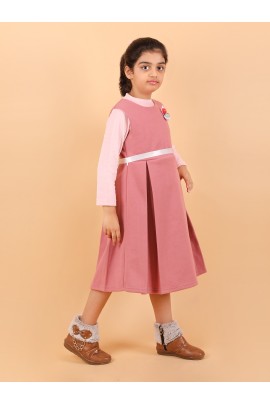 CALYX CLOTHING Sweet Pink Ribbed Dress with Long Sleeves & Bow Accent