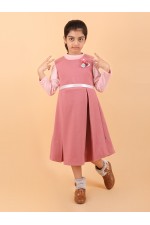 CALYX CLOTHING Sweet Pink Ribbed Dress with Long Sleeves & Bow Accent