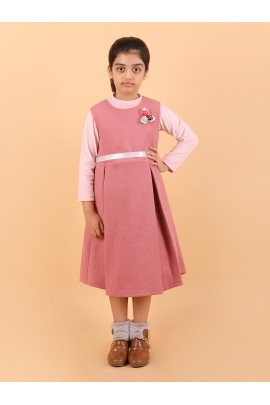 CALYX CLOTHING Sweet Pink Ribbed Dress with Long Sleeves & Bow Accent