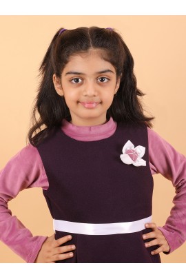 CALYX CLOTHING Sweet Purple Ribbed Dress with Long Sleeves & Bow Accent