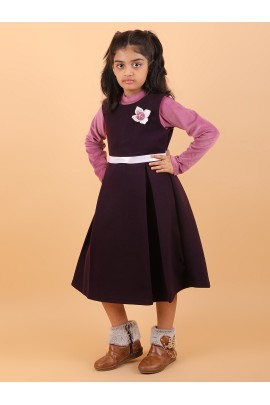 CALYX CLOTHING Sweet Purple Ribbed Dress with Long Sleeves & Bow Accent