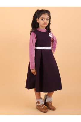 CALYX CLOTHING Sweet Purple Ribbed Dress with Long Sleeves & Bow Accent