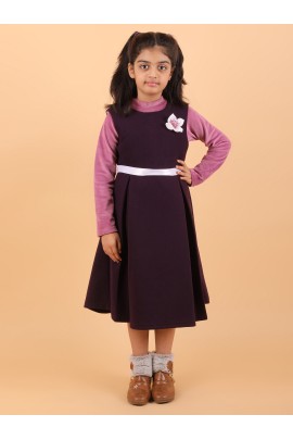CALYX CLOTHING Sweet Purple Ribbed Dress with Long Sleeves & Bow Accent