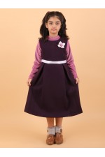 CALYX CLOTHING Sweet Purple Ribbed Dress with Long Sleeves & Bow Accent