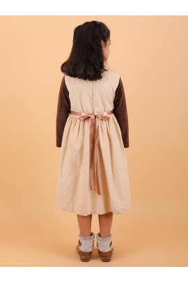 CALYX CLOTHING Sweet Beige Ribbed Dress with Long Sleeves & Bow Accent