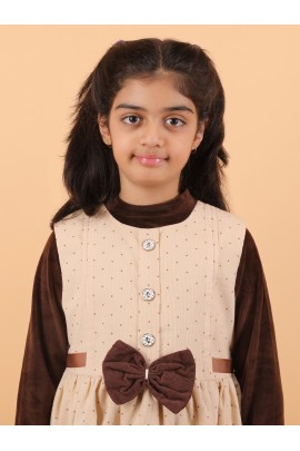 CALYX CLOTHING Sweet Beige Ribbed Dress with Long Sleeves & Bow Accent