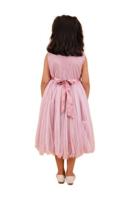 Calyx Clothing Girls Pink Embllished Party Gown | Sleeveless Flared Birthday Dress | Flower Detail Fancy Long Frock