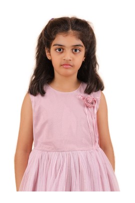 Calyx Clothing Girls Pink Embllished Party Gown | Sleeveless Flared Birthday Dress | Flower Detail Fancy Long Frock