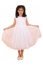Calyx Clothing Girls White Embllished Party Gown | Sleeveless Flared Birthday Dress | Flower Detail Fancy Long Frock