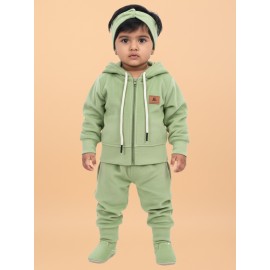 Calyx Clothing Baby Girls’ Full Sleeve Hoodie & Jogger Set Green