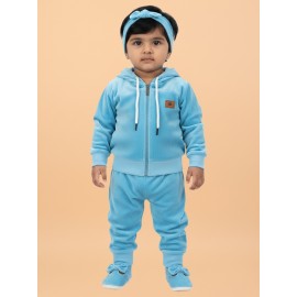 Calyx Clothing Baby Girls’ Full Sleeve Hoodie & Jogger Set Sky Blue