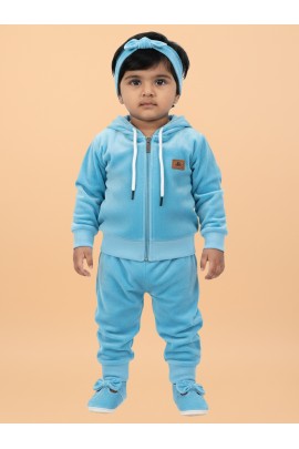 Calyx Clothing Baby Girls’ Full Sleeve Hoodie & Jogger Set Sky Blue